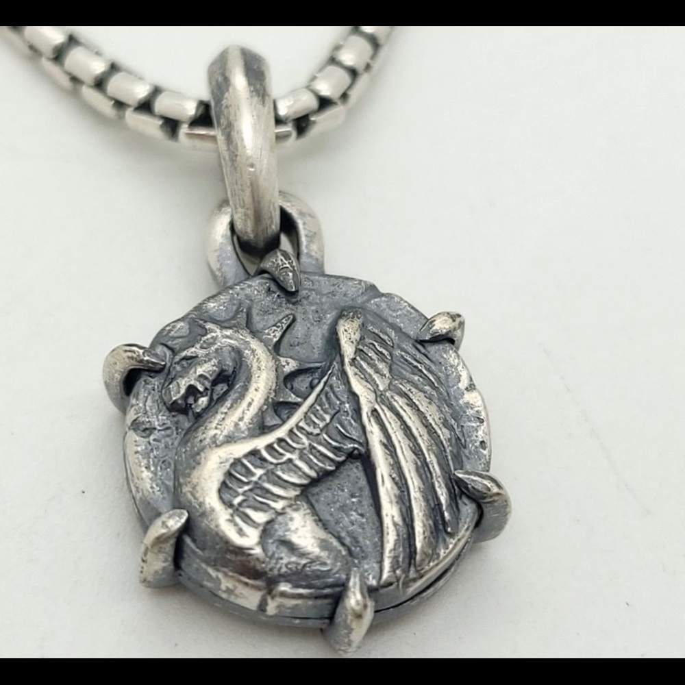 🌼DAVID YURMAN Sterling Silver Petrvs Dragon Coin Amulet Pendant